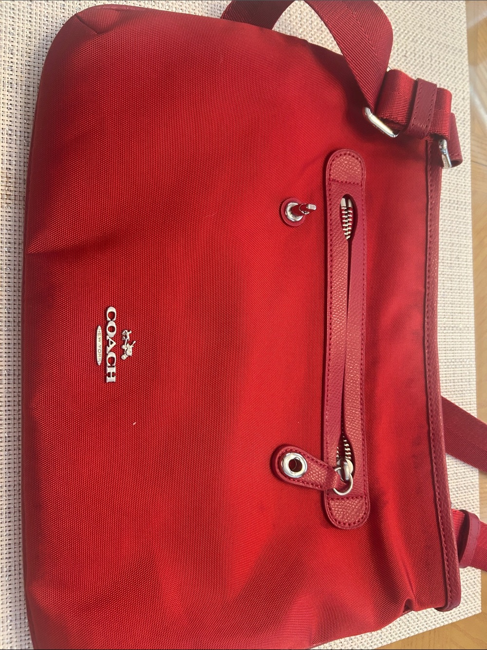 Coach Red Crossbody Nylon Shoulder Bag with Silver Logo